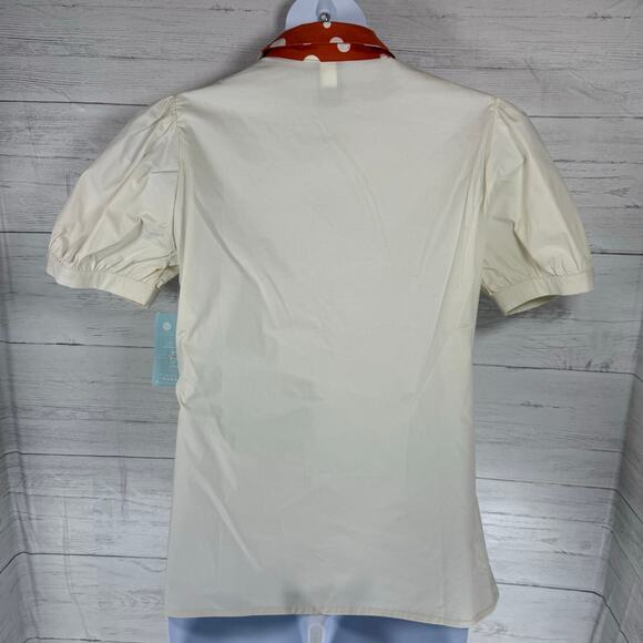 Hot Topic Cream Blouse with Orange Polka Dot Collar - Picture 2 of 12
